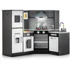 Image de GOPLUS Cuisine Enfant en Bois pour 3+ Ans Cuisine d’Angle avec Tableau Noir Accessoires Riches Jouet Dinettes Café