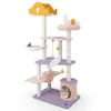 Image de COSTWAY Arbre à Chat 167 CM Tour à Chat à Plusieurs Niveaux Boule à Ressort Perchoir en Peluche Hamac Corde en Sisal