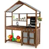 Image de Cuisine Enfants dExtérieur COSTWAY - Auvent Robinet Rotatif Évier Amovible Poêles Boutons Réalistes Tableau Noir 3 à 7 Ans