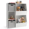 Image de COSTWAY Bibliothèque pour Enfants à 5 Compartiments-2 Bacs en Tissu 3 Étagère de Rangement Ouverts pour Jouets 77 x 33 x 935 cm