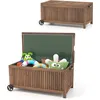 Image de GOPLUS Coffre de Jardin 213L à Roulettes en Bois de Sapin de -Boîte de Rangement Extérieur avec Doublure PE Imperméable Amovible