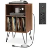 Image de COSTWAY Armoire à Disques avec 5 Compartiments Ouverts Port USB & Port Type-C Pieds en Métal Style Industriel 48x40x88cm Noyer