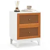 Image de COSTWAY Table de Chevet en Rotin Naturel avec 2 Tiroirs Pieds en Bois Massif pour Chambre Salon Marron 46 x 33 x 595 cm