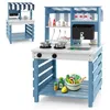 Image de COSTWAY Cuisine pour Enfants 3 Ans+ 2 Face pour Jouer avec 6 Accessoires et Effets Sonores Bleu