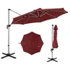 Image de COSTWAY Parasol Déporté Inclinable Dia.339x260cm avec Base Croisée Rotation à 360°Manivelle 8 Baleines pour Terrasse Jardin Rouge
