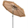 Image de COSTWAY Parasol de Plage 305 cm Inclinable en Paille PE-32 LED et Lumière Centrale 8 Baleines Manivelle Manuelle Style Hawaïen