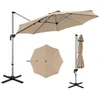 Image de COSTWAY Parasol Déporté Inclinable Dia.339x260cm avec Base Croisée Rotation à 360°Manivelle 8 Baleines pour Terrasse Jardin Beige