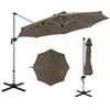 Image de COSTWAY Parasol Déporté Inclinable Dia.339x260cm avec Base Croisée Rotation à 360°Manivelle 8 Baleines pour Terrasse Jardin Marron