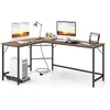 Image de COSTWAY Bureau d Angle de 168 x 125cm avec Support UC 2 Prises Électriques et Port USB & Type C Cadre en Métal Robuste Naturel