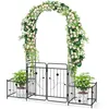 Image de GOPLUS Arche de Jardin en Métal avec 2 Jardinières Latérales Portail Verrouillable pour Vignes Mariage Cérémonie 202x50x220 CM