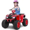 Image de GOPLUS 24V Quad Électrique 1 Place pour Enfants 3-8 Ans Charge 35KG - Lumières LED/Musique/Radio/Démarrage en Douceur Rouge