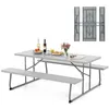 Image de COSTWAY Ensemble Table et Bancs de Pique-Nique Pliable Ensemble Meuble de Jardin avec Cadre Métallique Trou pour Parasol Gris