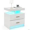 Image de COSTWAY Table de Chevet avec 2 Tiroirs LED en 16 Couleurs 21 Modes Dynamiques Télécommode pour Chambre Salon Blanc