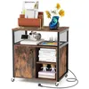 Image de COSTWAY Caisson Bureau avec Porte et Armoire Latérale Etagères Réglables Cadre Métallique Station de Charge 60x44x66 cm Marron