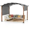 Image de Pergola de Jardin 3 x 6 x 26M COSTWAY-Auvent Rétractable en Tissu Polyester-Structure Métalliques-à Arcs-Poteaux Aspect Bois-Gris