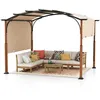 Image de Pergola de Jardin 3 x 6 x 26M COSTWAY-Auvent Rétractable en Tissu Polyester-Structure Métalliques-à Arcs-Poteaux Aspect Bois-Beige
