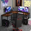 Image de COSTWAY Bureau dAngle Informatique en Forme L 138 CM Industriel avec Structure en Acier au Carbone Étagère à 2 Niveaux Marron