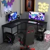 Image de COSTWAY Bureau dAngle Informatique en Forme L 138 CM Industriel avec Structure en Acier au Carbone Étagère à 2 Niveaux Noir