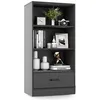 Image de GOPLUS Bibliothèque sur Pied à 4 Niveaux 60x38x120CM avec 3 Compartiments Ouverts1 Tiroiravec Dispositif Anti-basculementGris