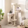 Image de COSTWAY Arbre à Chat Multi-Niveaux de 154 CM Condo à 2 Étages Poteaux à Gratter en Sisal Hamac Balles Suspendues Lit Amovible