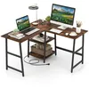 Image de COSTWAY Bureau en Forme de  L’ avec Prises de Courant et Ports USB 120 x 120 x 75 cm Étagères de Rangement Cadre en Métal