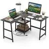 Image de COSTWAY Bureau en Forme de  L’ avec Prises de Courant et Ports USB 120 x 120 x 75 cm Étagères de Rangement Cadre en Métal Noir