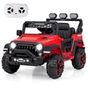 Image de COSTWAY 12V Voiture Electrique Enfants Télécommande 2 4G 3 Vitesses & Suspension à Ressorts LED USB Musique Lumières Rouge