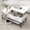 Image de COSTWAY Table Basse avec Plateau Relevable Compartiment Caché et Etagère de Rangement Amovible pour Chambre Salon Bureau Blanc