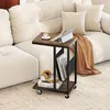 Image de GIANTEX Table dAppoint en Forme de C avec Roulettes Table de Canapé à 2 Niveaux avec Poche de Rangement Table dAppoint Compacte