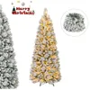 Image de Sapin de Noël LED 180 cm COSTWAY-170 Lumières Lumineux Blanc Chaud-517 Branches Floqué de Neige-Support en Métal-Section Repliable