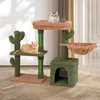 Image de COSTWAY Arbre à Chat 81cm Multi-niveaux Forme de Cactus Vert Perchoir Condo Hamac Poteaux à Gratter en Sisal Coussin Lavable