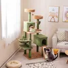 Image de COSTWAY Arbre à Chat Cactus 160 cm à Multi-Niveaux Poteaux à Gratter 2 Condos Perchoirs Rembourrés Jouets Suspendus Panier