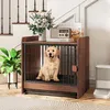 Image de COSTWAY Cage pour Chien 2 en 1 de Petite et Moyenne Taille Plateau Amovible Porte Verrouillable Table dAppoint Marron Rustique