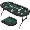 Image de Table de Poker Pliable-COSTWAY-pour 8 Joueurs-182 x 82 x 75 cm-Ovale-8 Porte-Gobelets-Surface en Feutre-Multifonction-Noir + vert