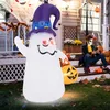 Image de COSTWAY Décoration dHalloween Gonflable 180cm 5 Lumières LED à Intensité Variable Fantôme Mignon avec Lanterne Citrouille Int