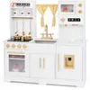 Image de COSTWAY Cuisine de Jeu pour Enfants 3 Ans+ avec 6 Accessoires Cafetière Micro-ondes Four Sons et Lumières Réels 90 x 30 x 90