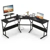 Image de COSTWAY Bureau dAngle en Forme de  L  avec Prises de Courant pour 2 Personnes Support dÉcran Amovible Noir