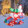 Image de COSTWAY Père Noël Gonflable de 177 cm sur Voiture Décoration Gonflable avec Bonhomme de Neige Sapin de Noël et Couronne 5 LED