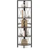 Image de Meuble Étagère dAngle à 5 Niveaux COSTWAY Bibliothèque Industrielle avec Cadre en Métal pour Salon Bureau Cuisine Gris Chêne