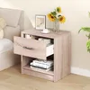Image de COSTWAY Table de Chevet avec Tiroirs Étagère de Rangement Ouverte pour Chambre à Coucher Salon 385x28x405cm Nature Clair