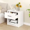 Image de COSTWAY Table de Chevet avec Tiroirs Étagère de Rangement Ouverte pour Chambre à Coucher Salon Bureau 385x28x405cm Blanc