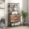 Image de GOPLUS Meuble Étagère avec Étagères Ouvertes et 2 Tiroirs pour Dossiers A4-75x40x156CM-Style Idustriel-Marron