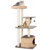 Image de COSTWAY Arbre à Chat Multi-niveaux en Bois 131 CM Poteaux à Poteaux à Gratter en Sisal Perchoir Condo Balle Suspendue Coussins