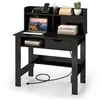 Image de COSTWAY Bureau dOrdinateur avec Prises de Courant et Ports USB & Type-C Étagère Rangement Ouverte & Tiroir Noir