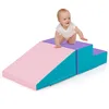 Image de 2PCS Module Motricité Bébé en Mousse COSTWAY-Bloc de Construction Housse PU Imperméable & Amovible-Attache Auto-aggrippant-Violet