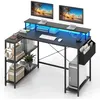 Image de COSTWAY Bureau de Jeu d Angle 120 cm avec Support d Écran Lumières LED et Prises de Courant Étagères de Rangement Noir