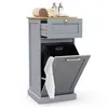 Image de COSTWAY Panier à Linge Amovible avec Tiroir Porte Basculante Meuble Linge Placard pour Salle de Bain Chambre 40x37x82cm Gris