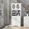 Image de COSTWAY Colonne Salle de Bain avec 4 Portes 3 Compartiments Ouvertes Étagères Réglables Armoire Haute 60 x 30 x 163 cm Blanc