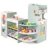 Image de COSTWAY Supermarché en Bois pour Enfants 30 Accessoires avec Distributeur Automatique Comptoir de Caisse Cafetière Four