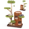 Image de Arbre à Chat Multi-niveaux en Bois 141 CM COSTWAY Poteaux à Gratter en Sisal Perchoir Supérieur Plateforme Ronde Jouet Suspendu